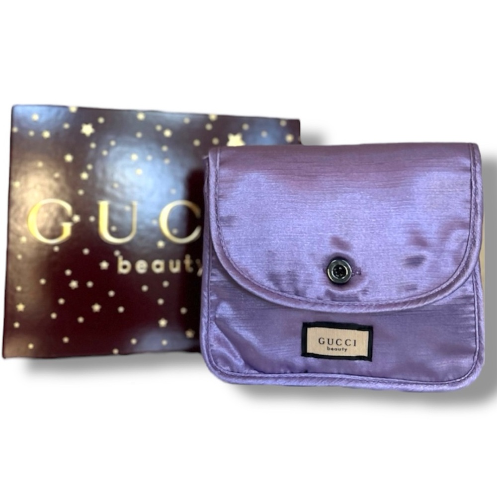 Gucci Beauty Bundle Lavender Satin Cosmetic Case & Keepsake Gucci Box